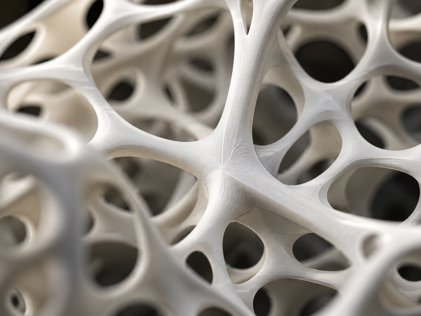 Close-up of a smooth white cellular structure with branching openings
